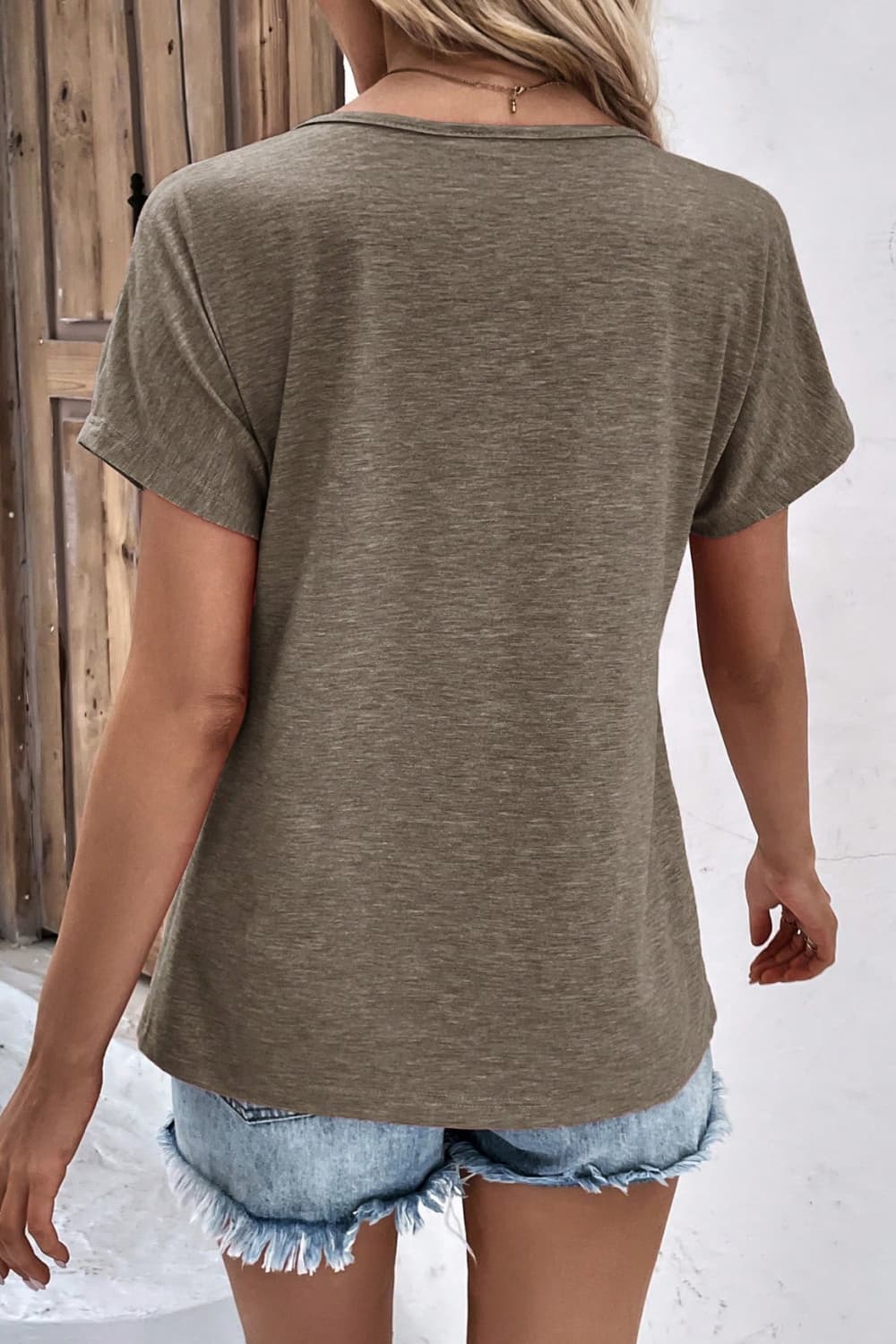 Favorite Every Day Button V-Neck Short Sleeve Tee