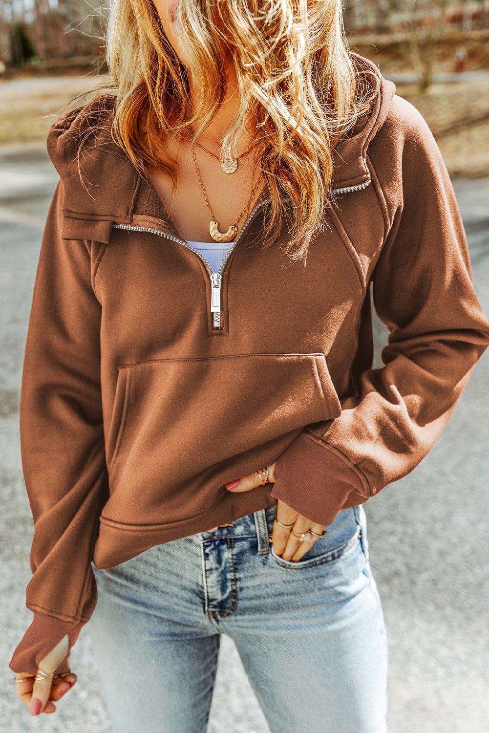 My daughter loves my Double Take Half-Zip Thumbhole Sleeve Hoodieđź’—