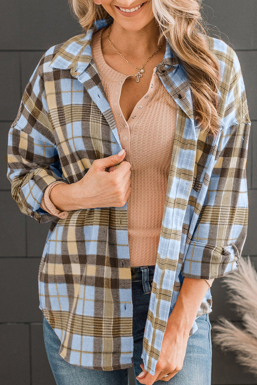 So Perfect Plaid Collared Neck Long Sleeve Button-Up Shirt