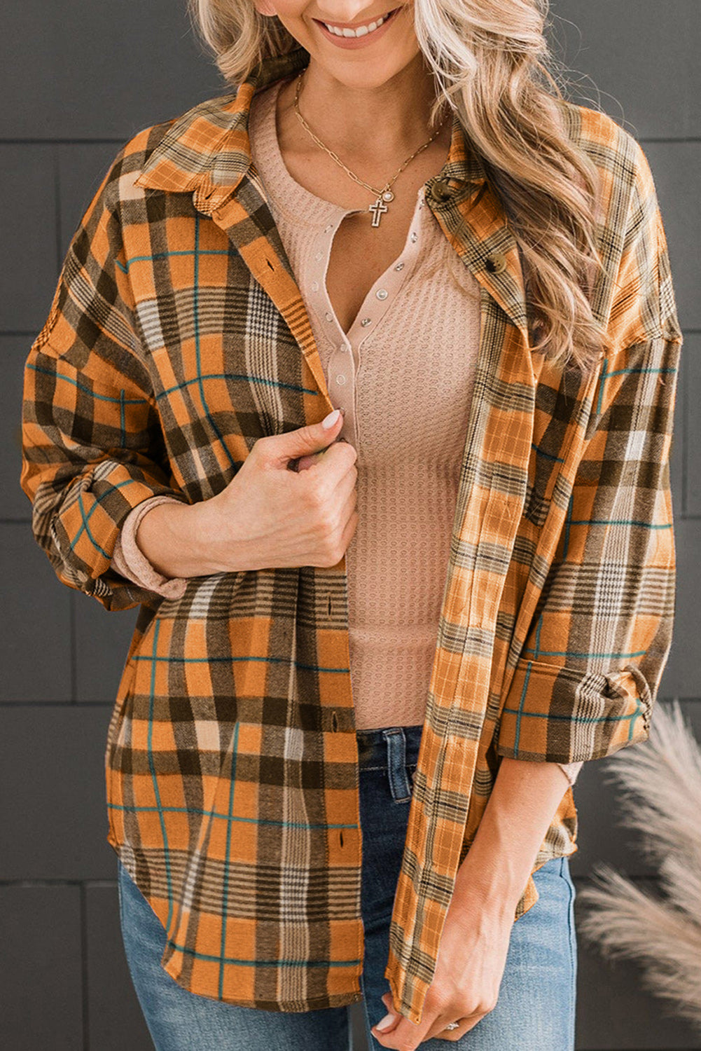 So Perfect Plaid Collared Neck Long Sleeve Button-Up Shirt