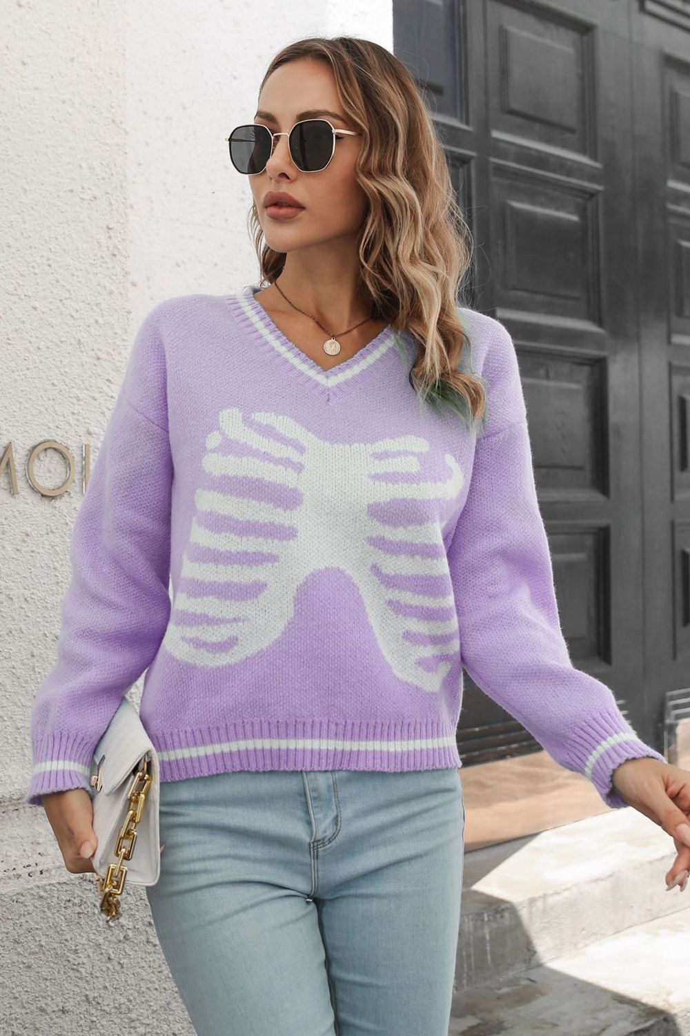 No bones about it Neck Long Sleeve Pullover Sweater