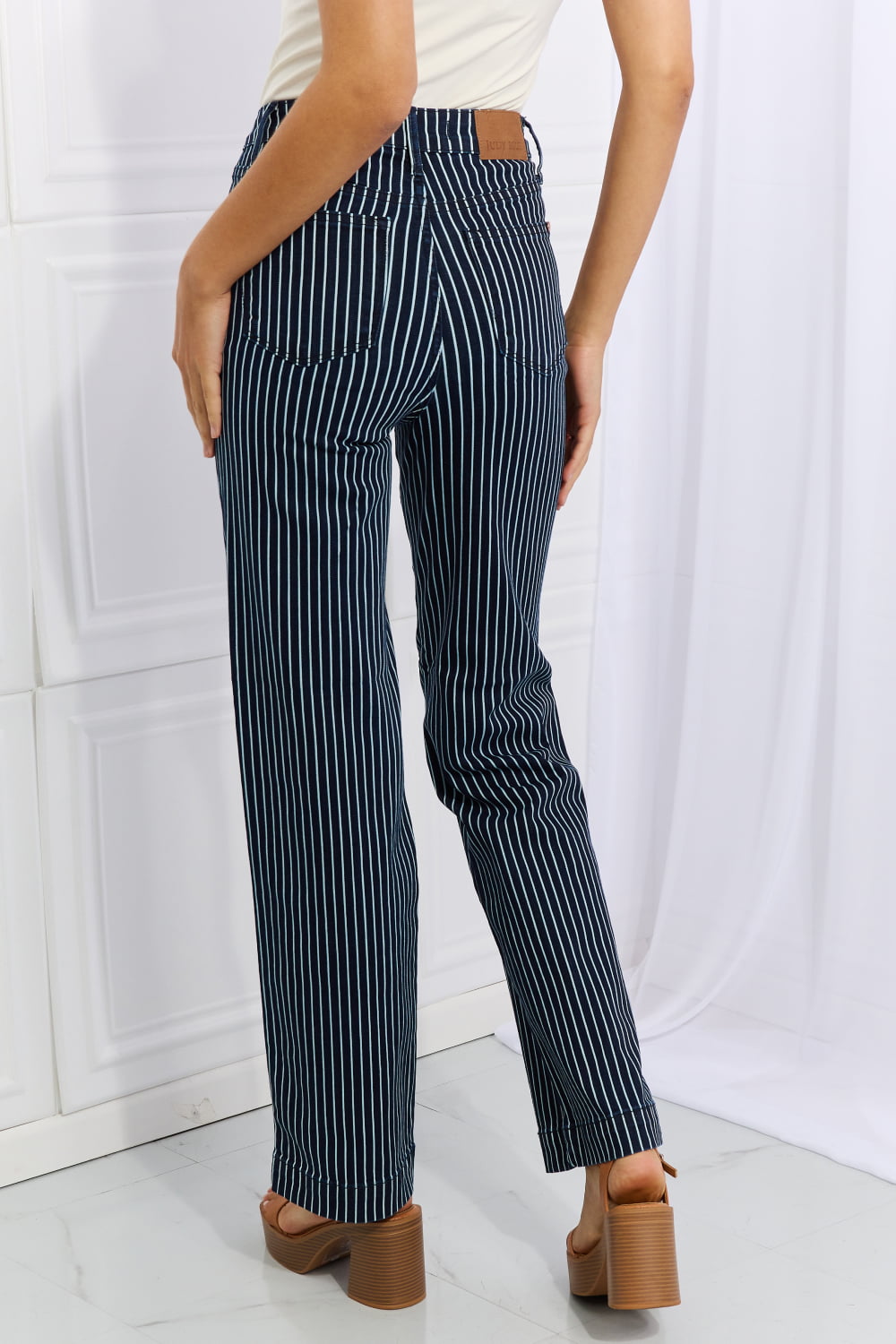 Tell Your friends (or NOT)Judy Blue Cassidy Full Size High Waisted Tummy Control Striped Straight Jeans