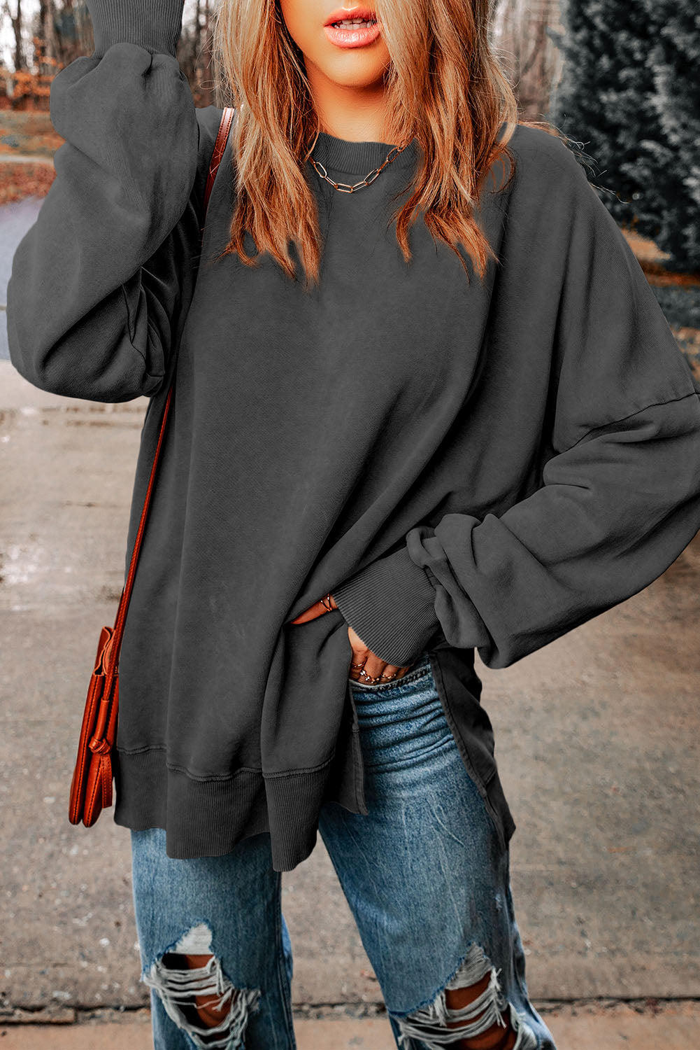 The semester is so hard I Dropped Shoulder Round Neck Long Sleeve Blouse