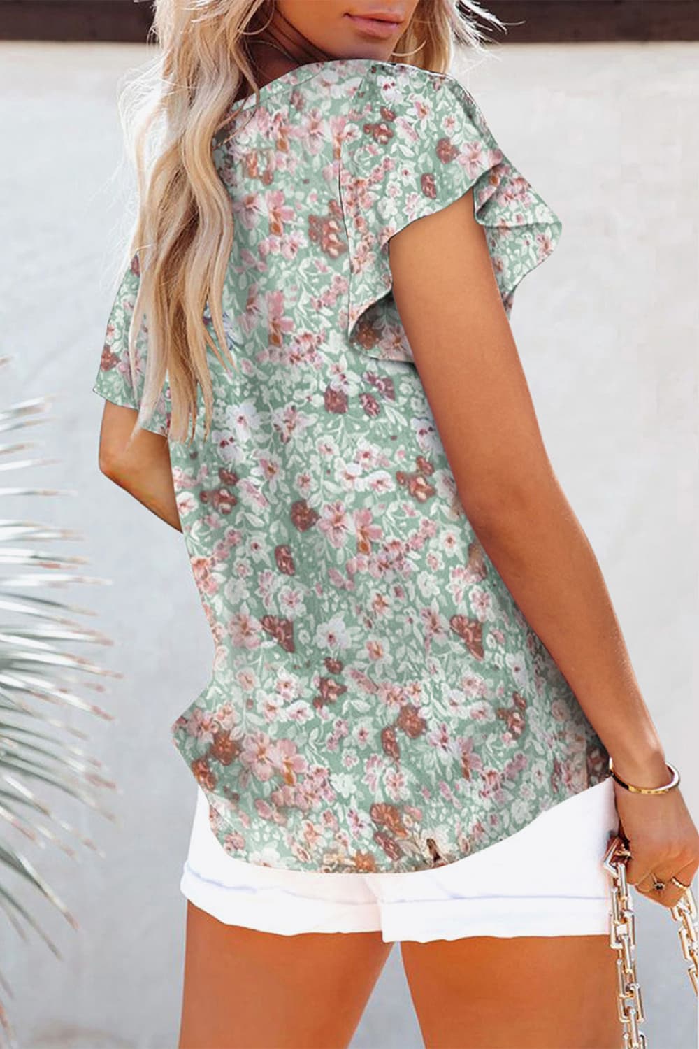 I'm ready for anything Floral V-Neck Flutter Sleeve Blouse