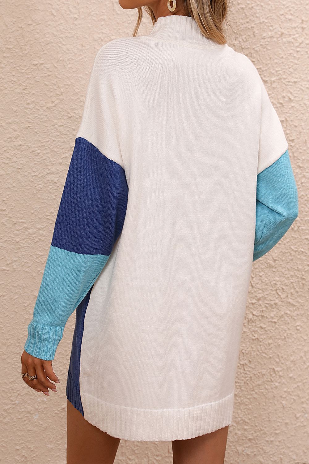 Take Me to Your Weekend Color Block Mock Neck Dropped Shoulder Sweater Dress