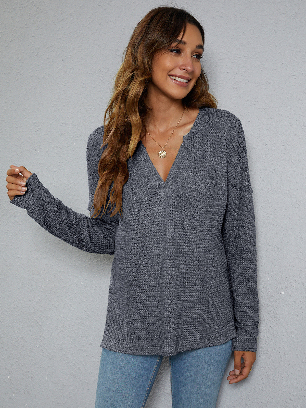 WAFFLES? Yes please Dropped Shoulder High-Low Waffle-Knit Top