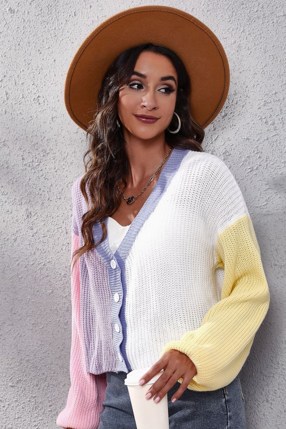 Color Me Beautiful Color Block Ribbed Long Sleeve Cardigan