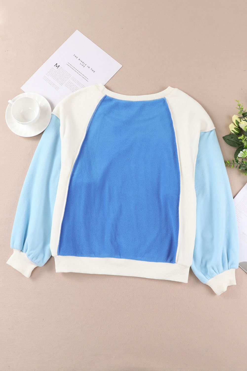 Snuggle me Round Neck Dropped Shoulder Color Block Sweatshirt