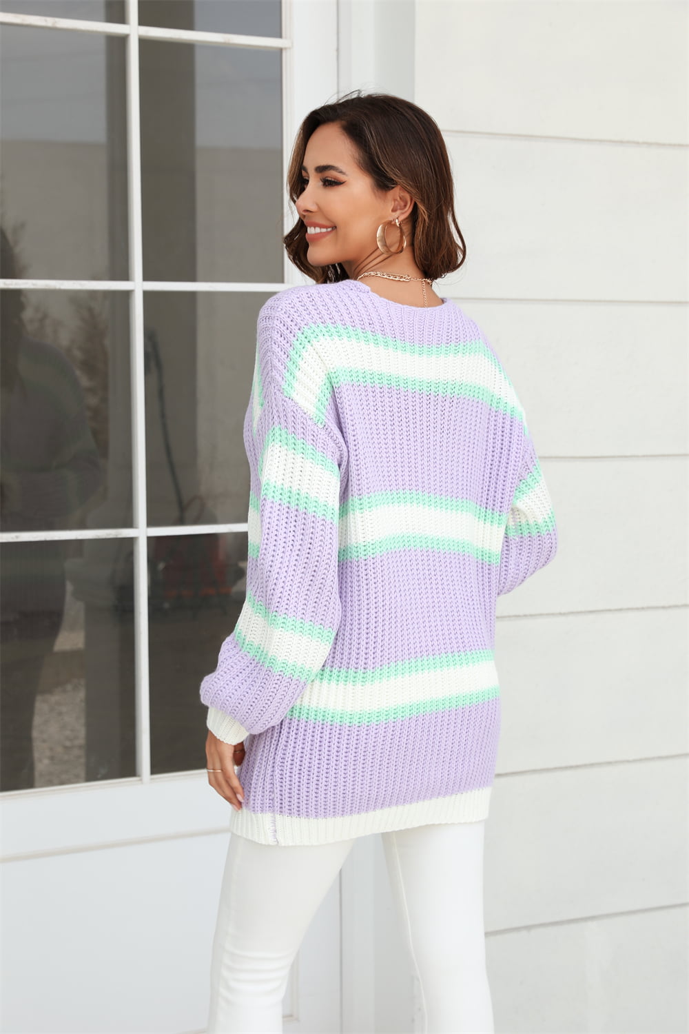 So Fresh! Color Block Ribbed Dropped Shoulder Open Front Cardigan