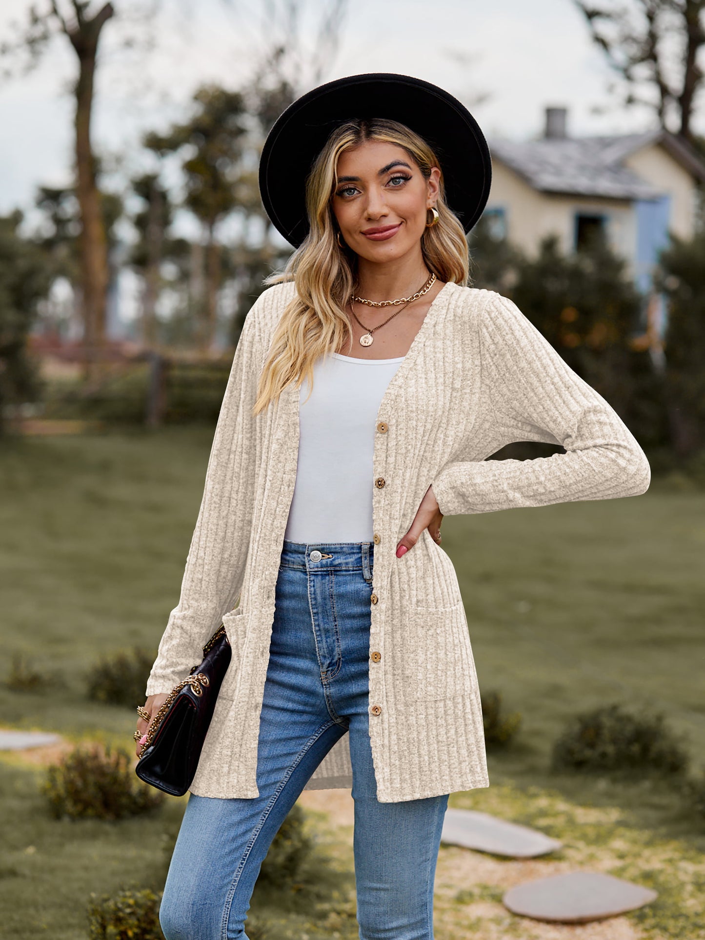 Take your sweater with you Ribbed Button-UP Cardigan with Pockets