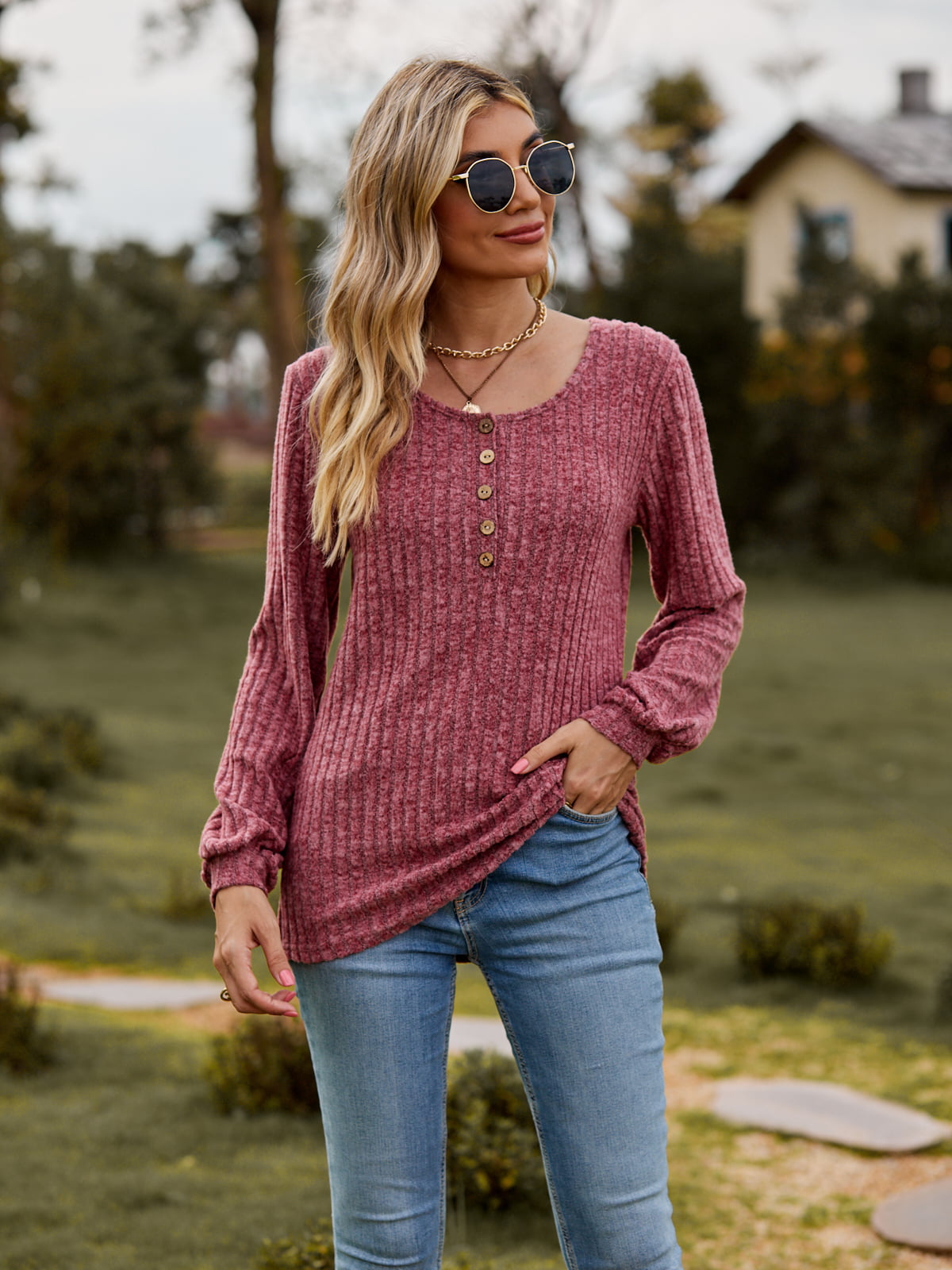 I'll always be a Round Neck Button-Down Long Sleeve Tee