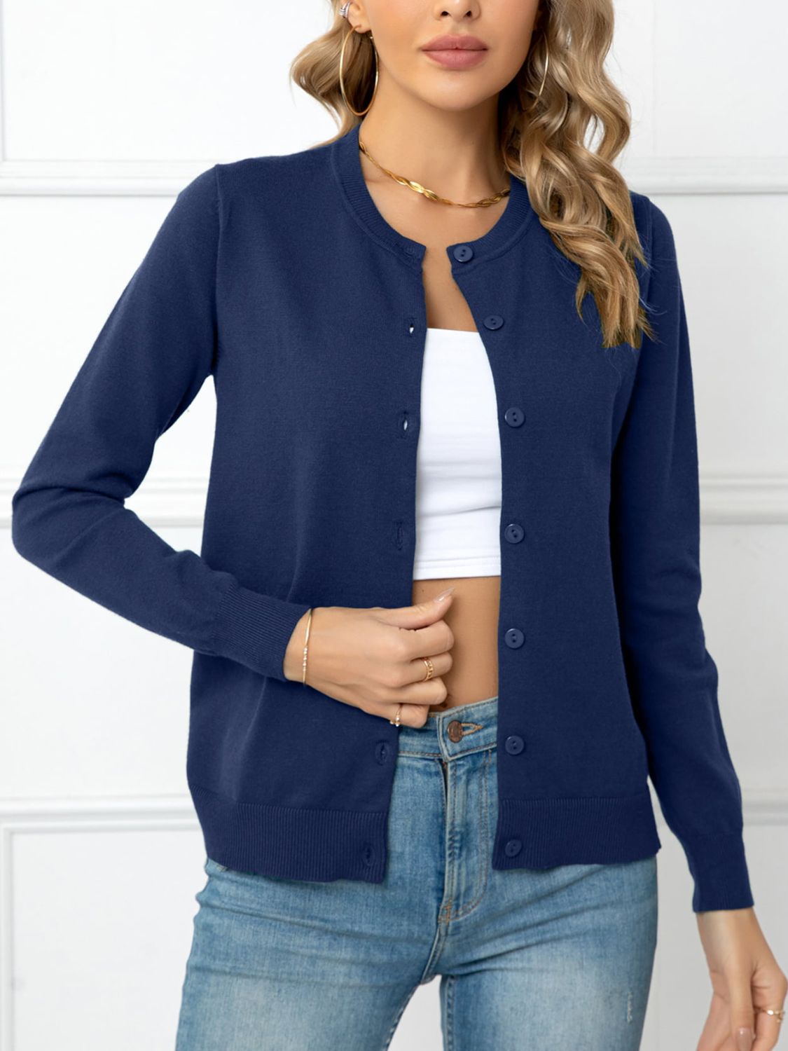 Everyone needs a Button Down Round Neck Cardigan