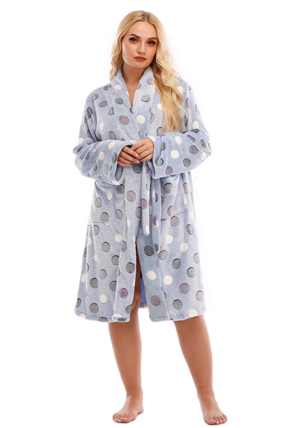 I'm never leaving Plus Size Printed Tie Waist Robe with Pocket