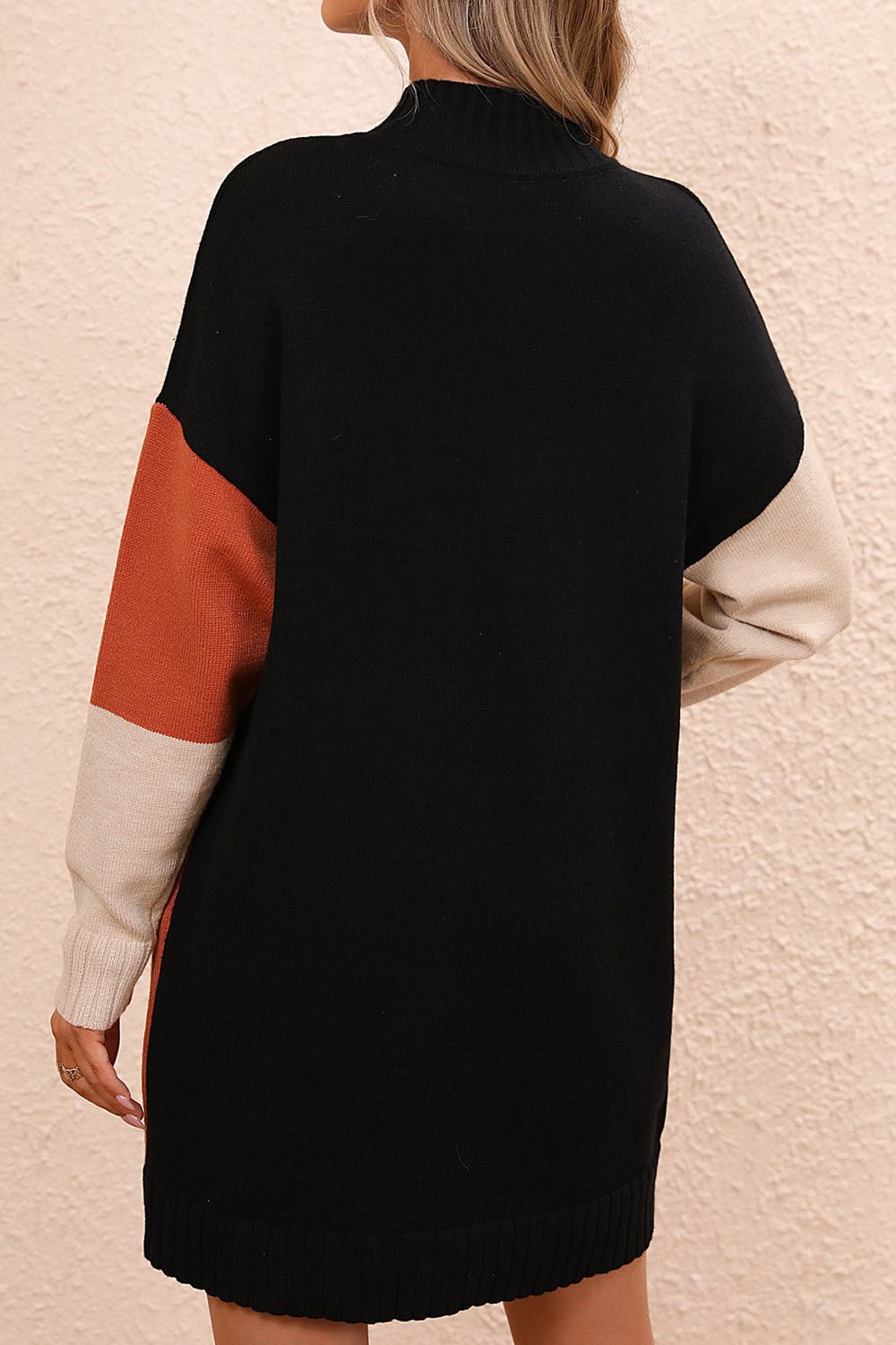 Take Me to Your Weekend Color Block Mock Neck Dropped Shoulder Sweater Dress