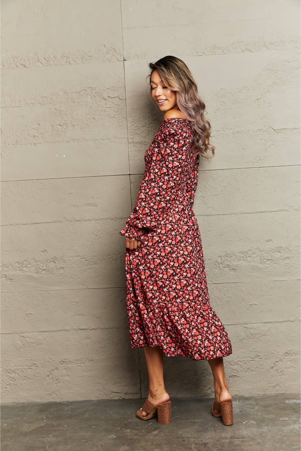 Not even trying Off-Shoulder Long Sleeve Midi Dress