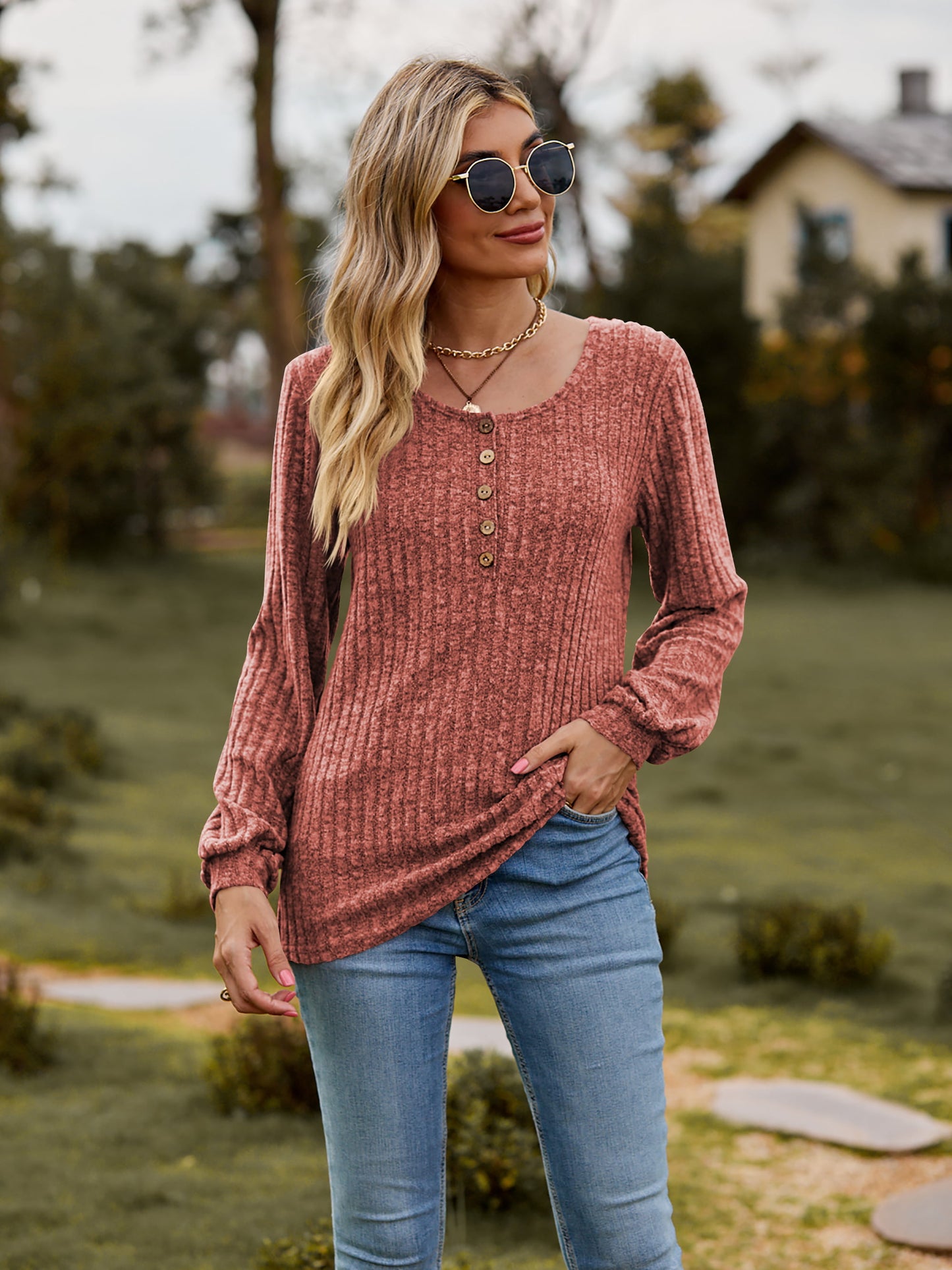 I'll always be a Round Neck Button-Down Long Sleeve Tee