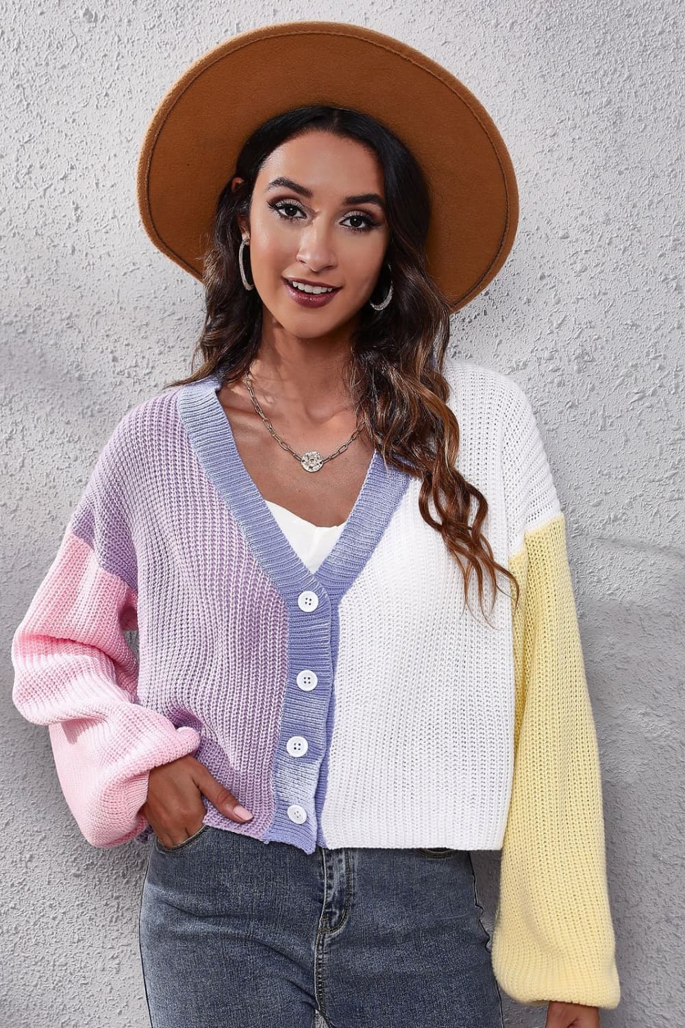 Color Me Beautiful Color Block Ribbed Long Sleeve Cardigan