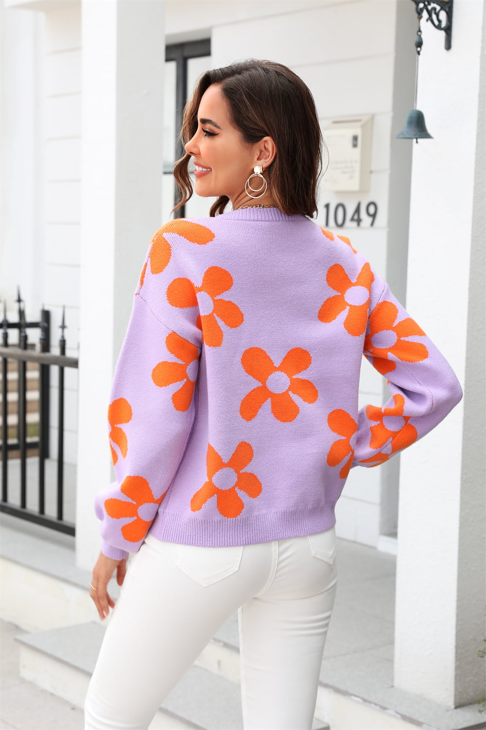 I can buy my own flowers Floral Print Round Neck Dropped Shoulder Pullover Sweater