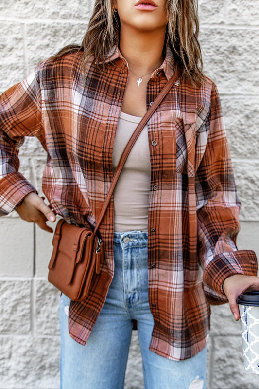 The Organized Friend Collared Neck Long Sleeve Plaid Shirt