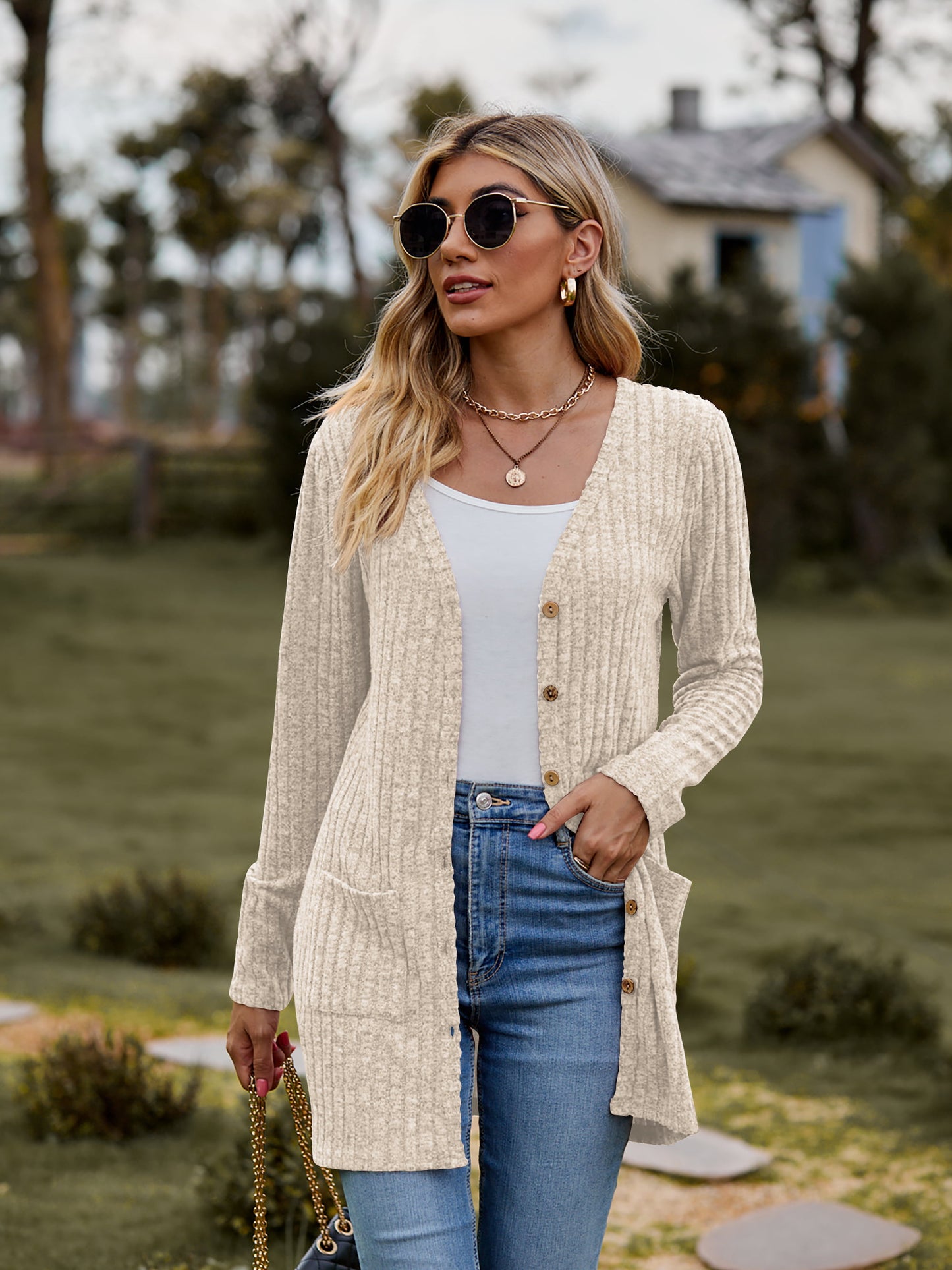 Take your sweater with you Ribbed Button-UP Cardigan with Pockets