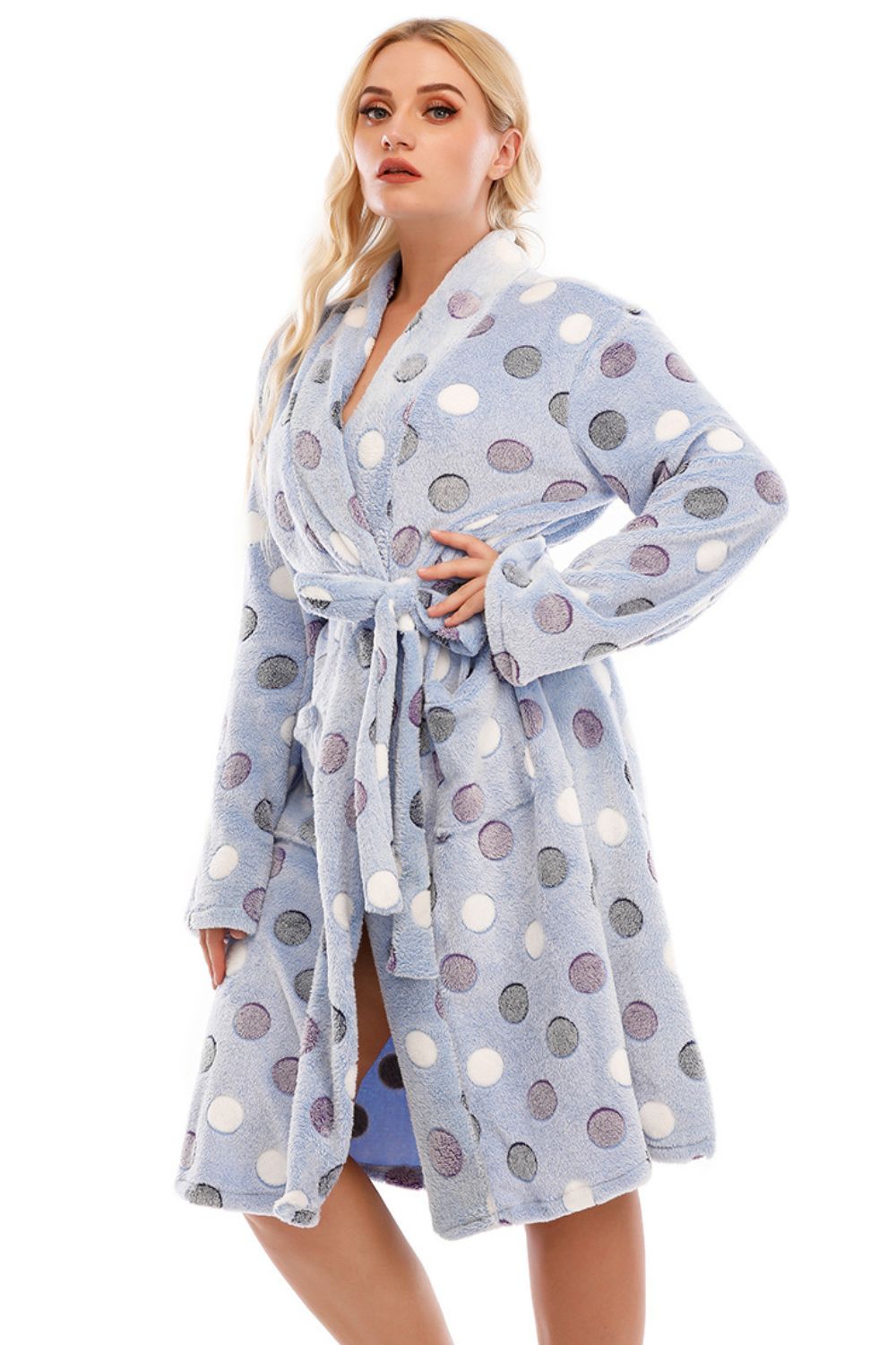 I'm never leaving Plus Size Printed Tie Waist Robe with Pocket