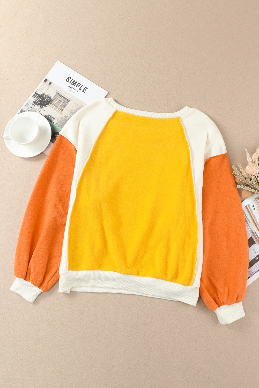 Snuggle me Round Neck Dropped Shoulder Color Block Sweatshirt