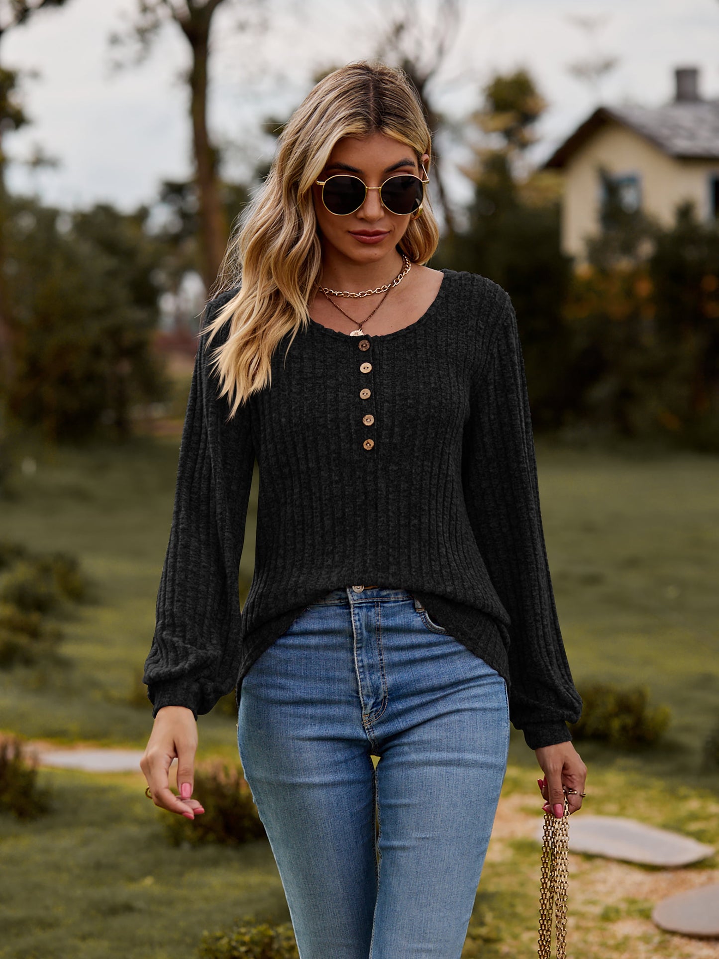 I'll always be a Round Neck Button-Down Long Sleeve Tee