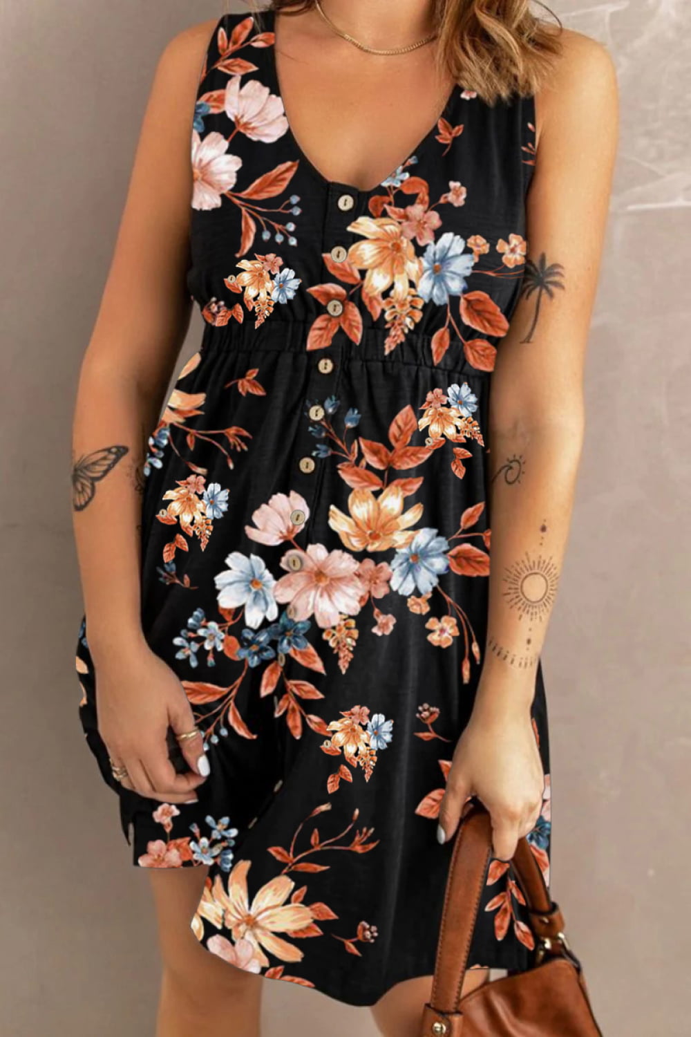 Always Perfect Double Take Printed Scoop Neck Sleeveless Buttoned Magic Dress with Pockets