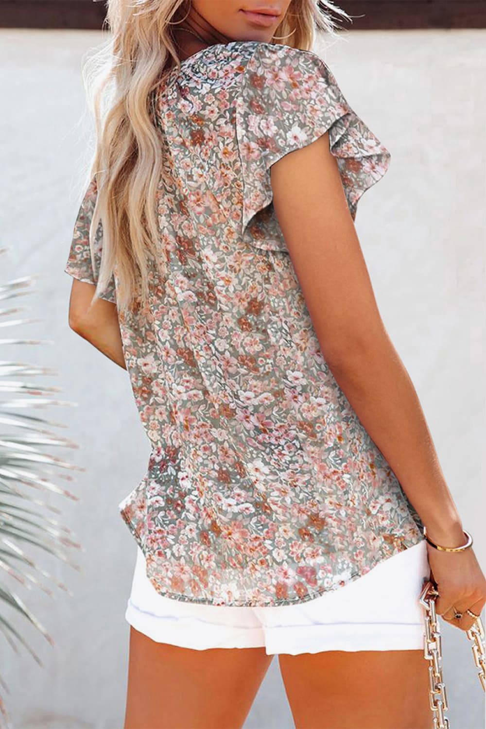 I'm ready for anything Floral V-Neck Flutter Sleeve Blouse