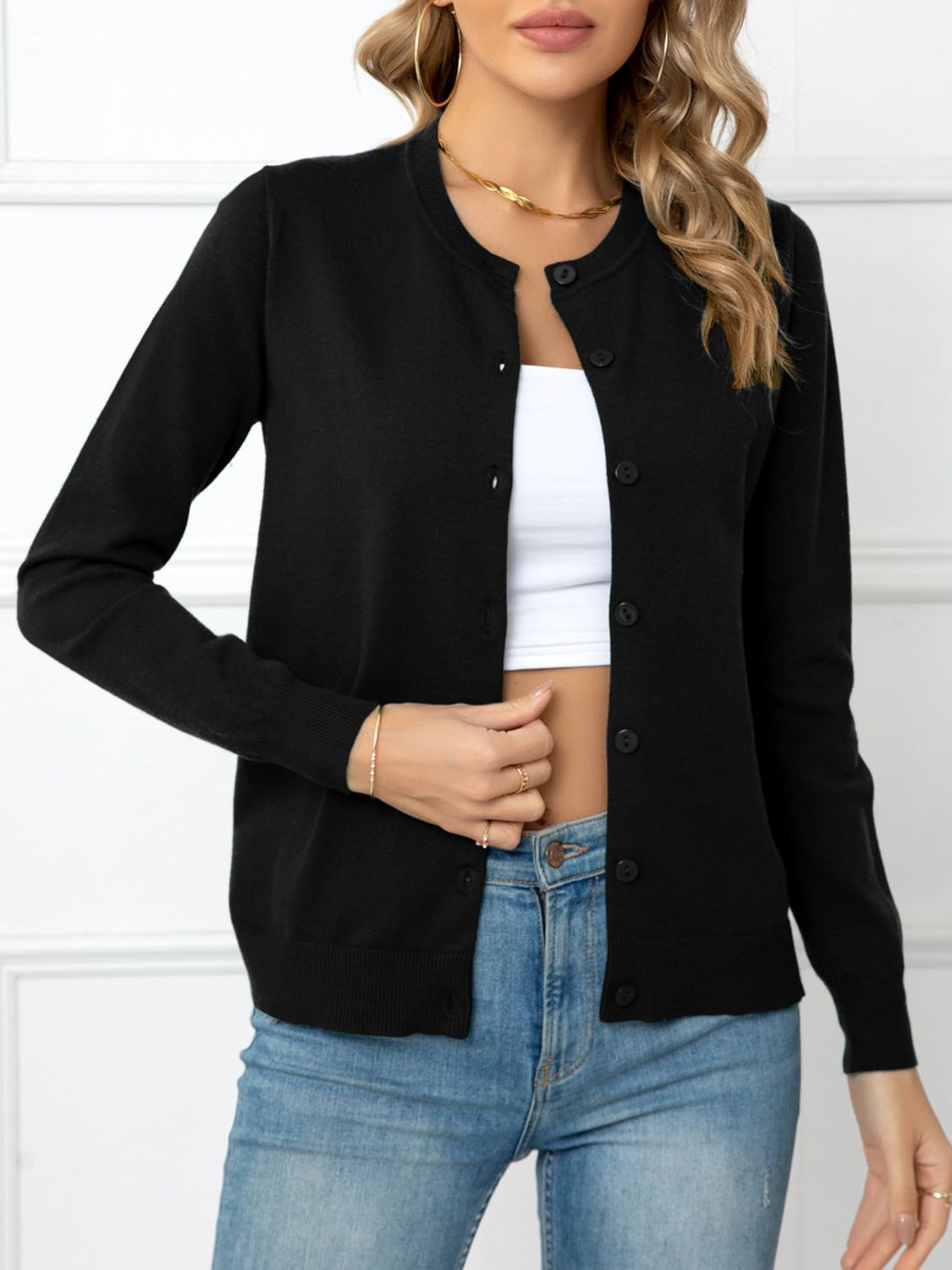 Everyone needs a Button Down Round Neck Cardigan