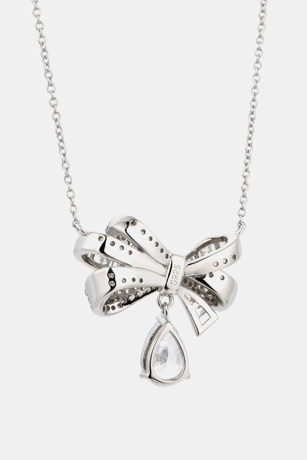 Gorgeous and elegant, this bow teardrop Teardrop Shape 925 Sterling Silver Zircon Pendant Necklace