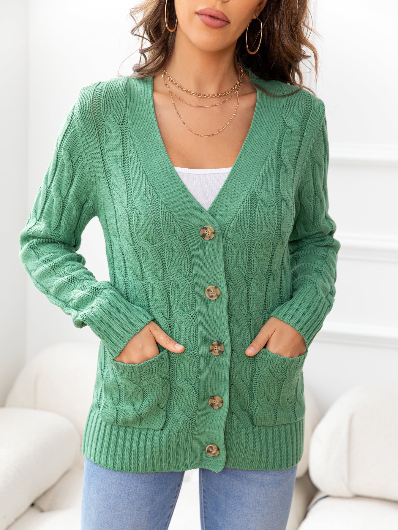 Sounds Boring but it's not Button Down Cable-Knit Cardigan