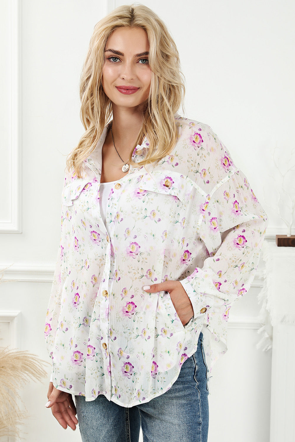 So Feminine Floral Print Long Sleeve Shirt