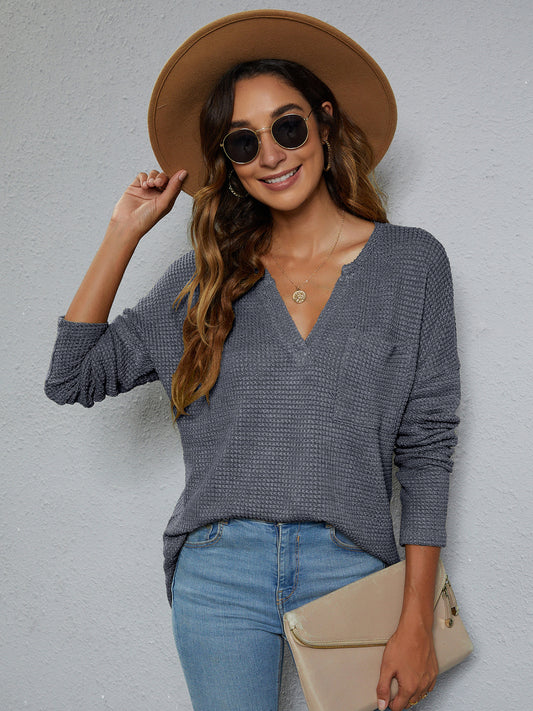 WAFFLES? Yes please Dropped Shoulder High-Low Waffle-Knit Top