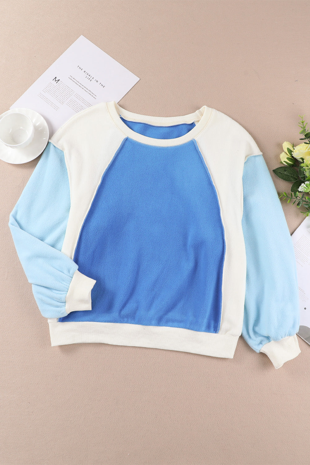 Snuggle me Round Neck Dropped Shoulder Color Block Sweatshirt