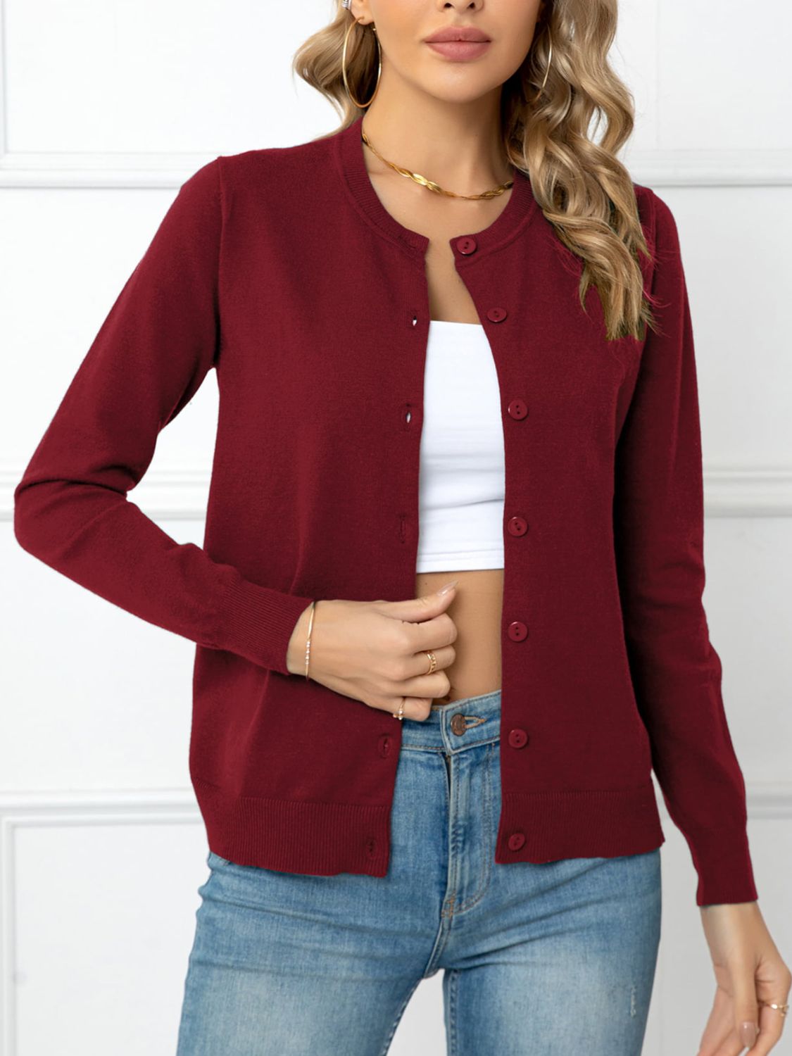 Everyone needs a Button Down Round Neck Cardigan