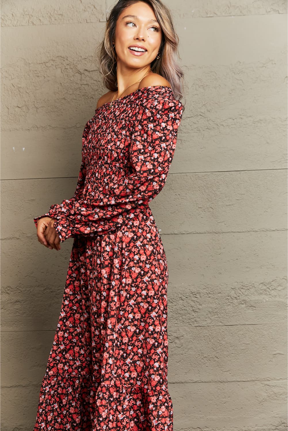 Not even trying Off-Shoulder Long Sleeve Midi Dress