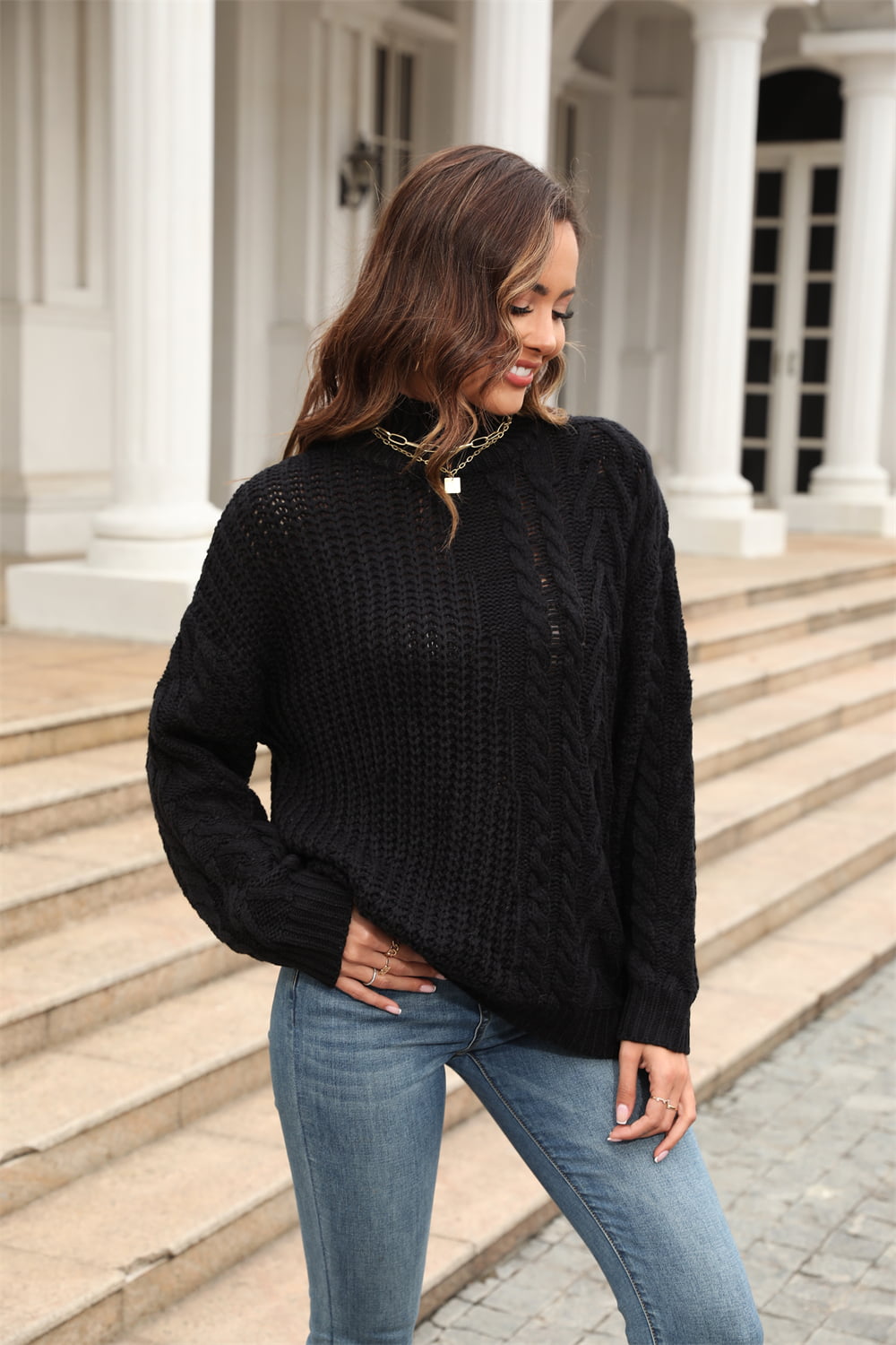 The Favorite Sweater Cable-Knit Turtle Neck Long Sleeve