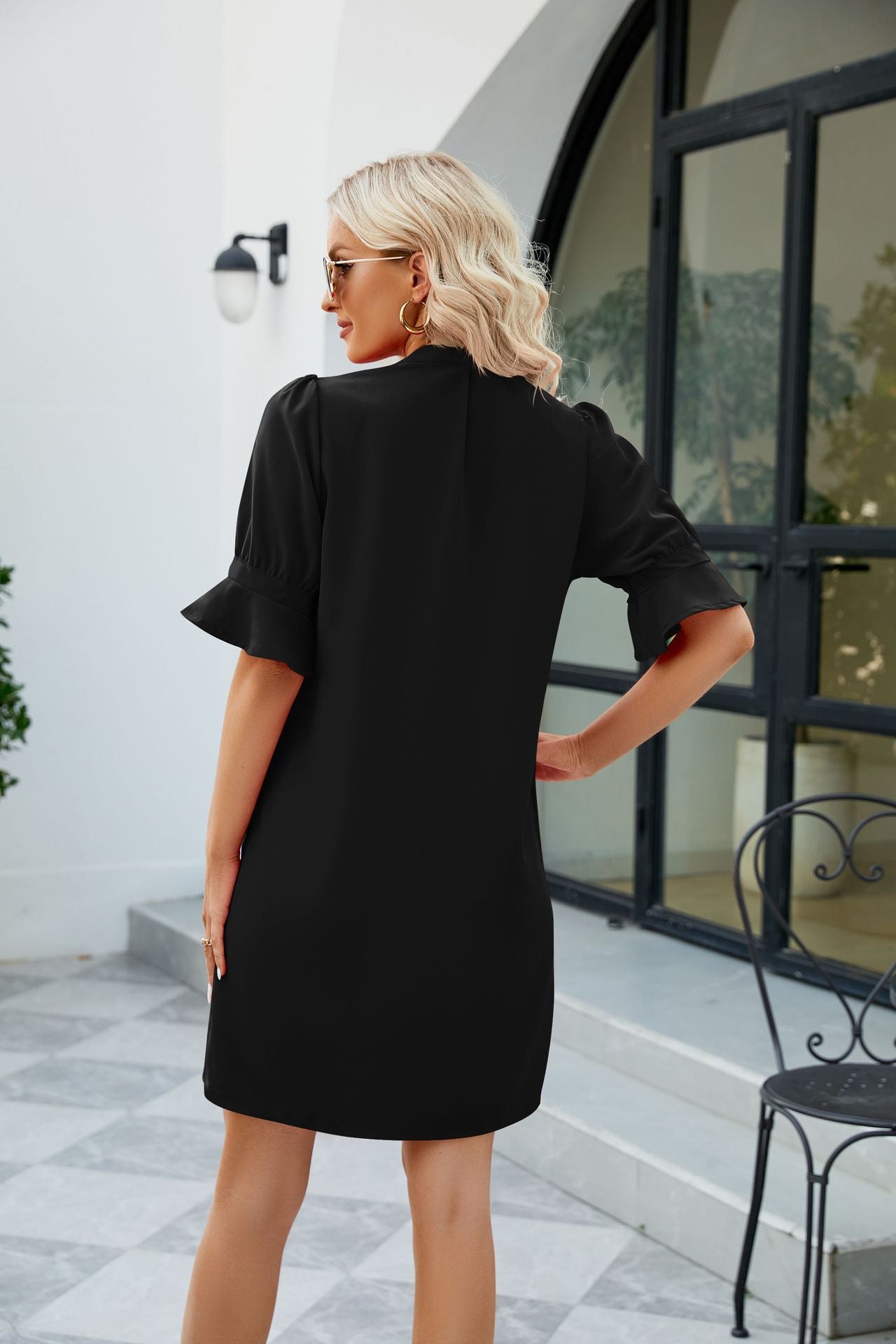 The dress you wish you had Notched Neck Flounce Sleeve Mini Dress