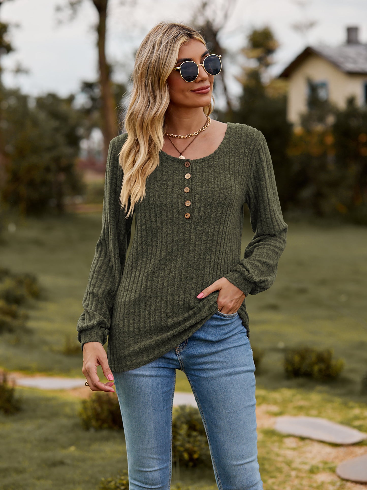 I'll always be a Round Neck Button-Down Long Sleeve Tee