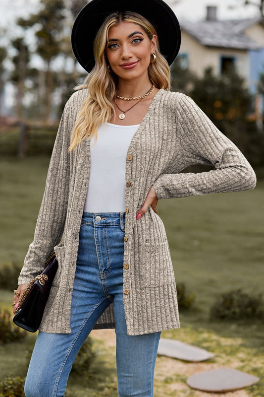 Take your sweater with you Ribbed Button-UP Cardigan with Pockets