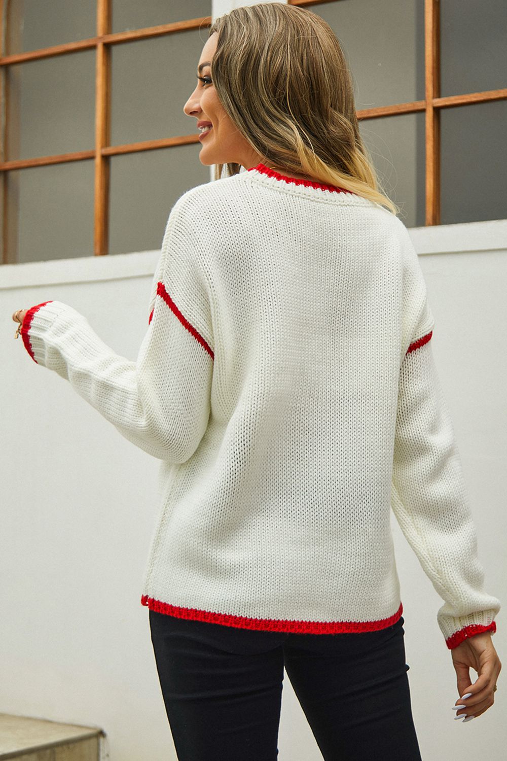 Hold the syrup Round Neck Long Sleeve Waffle-Knit Sweater