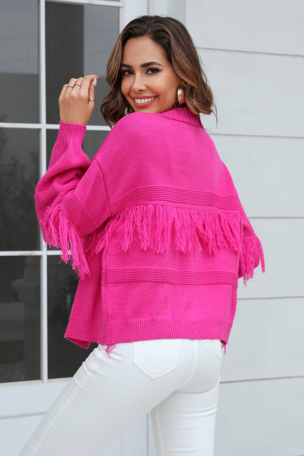 The beach is so overrated Double Take Fringe Trim Open Front Cardigan