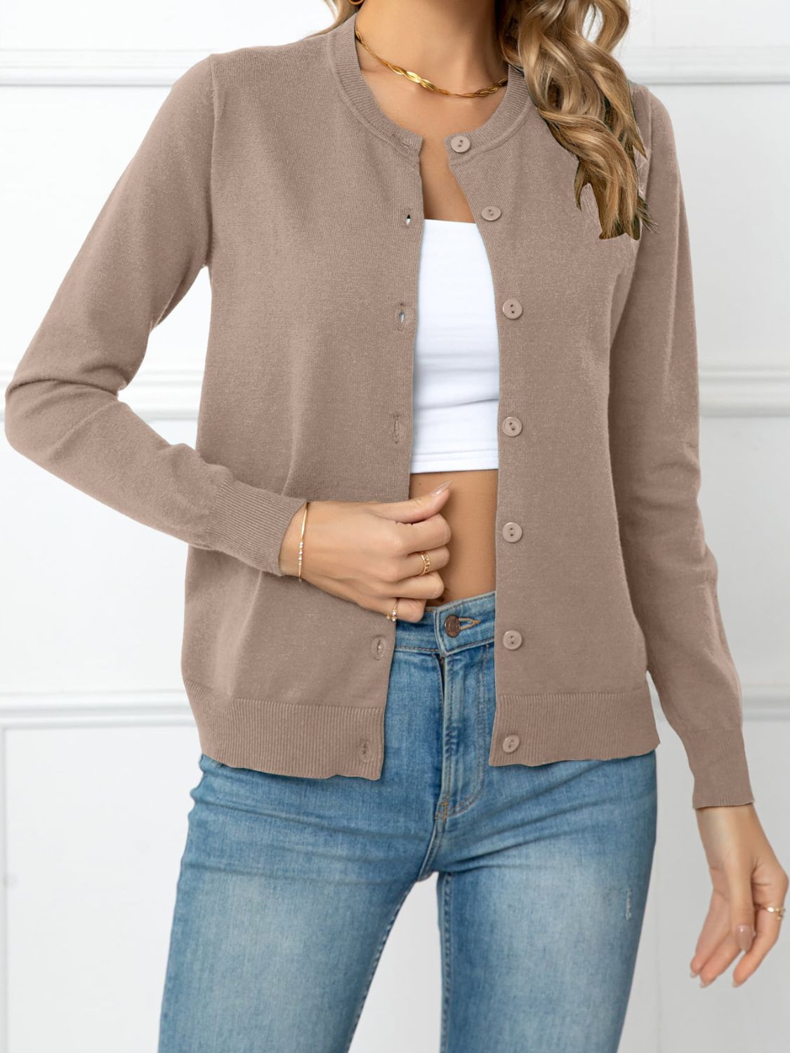 Everyone needs a Button Down Round Neck Cardigan