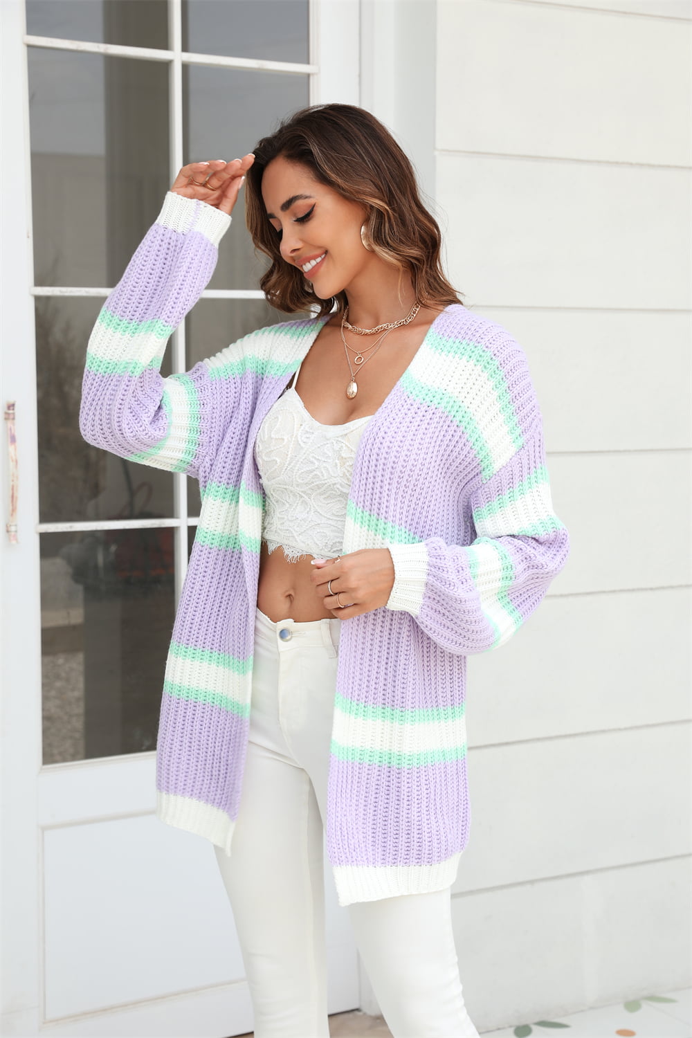 So Fresh! Color Block Ribbed Dropped Shoulder Open Front Cardigan