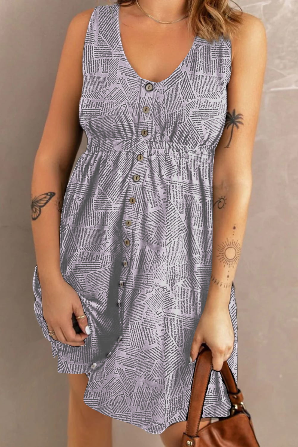 Always Perfect Double Take Printed Scoop Neck Sleeveless Buttoned Magic Dress with Pockets