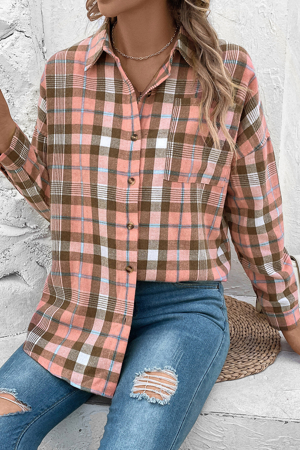 So Perfect Plaid Collared Neck Long Sleeve Button-Up Shirt