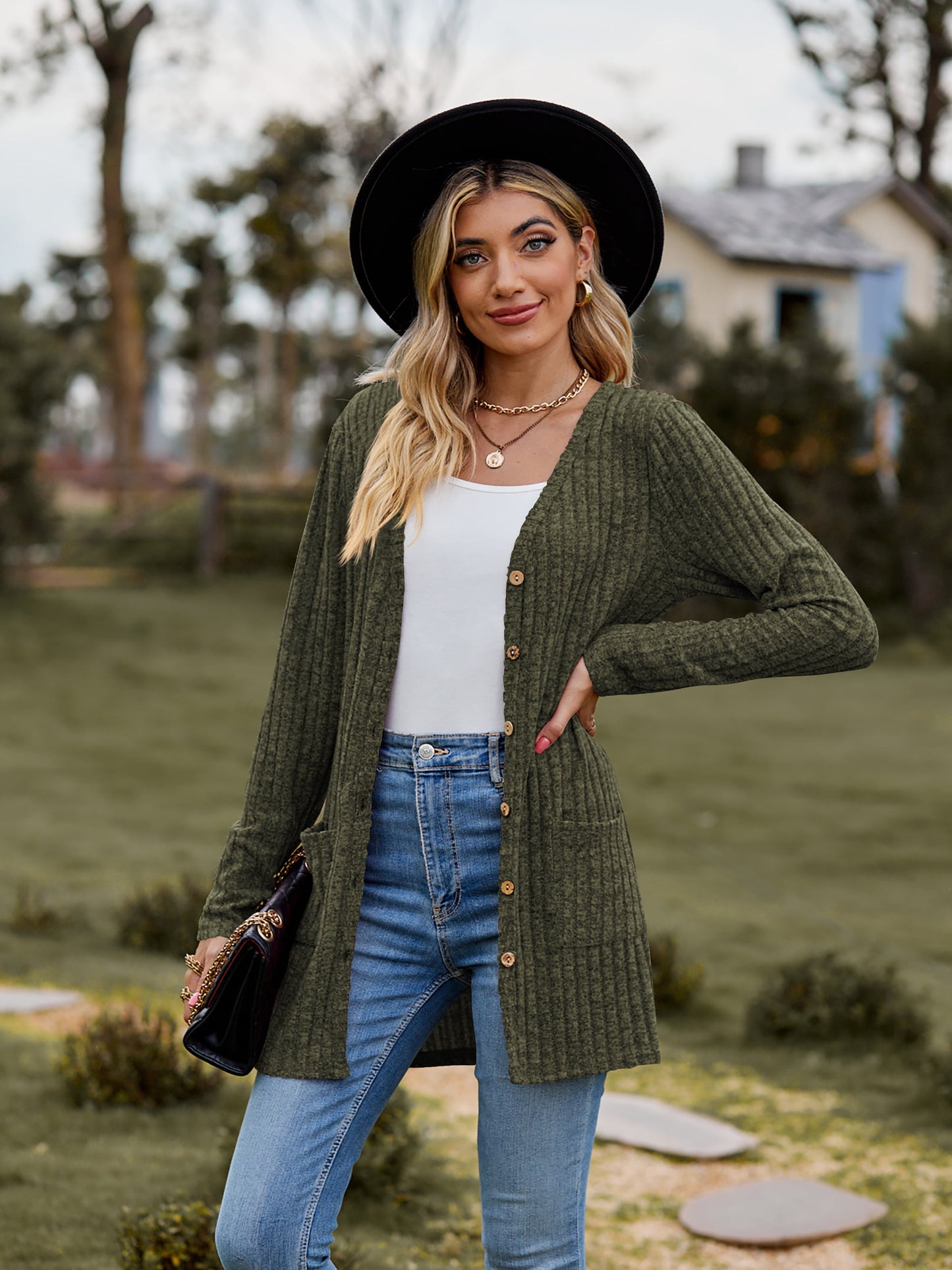 Take your sweater with you Ribbed Button-UP Cardigan with Pockets