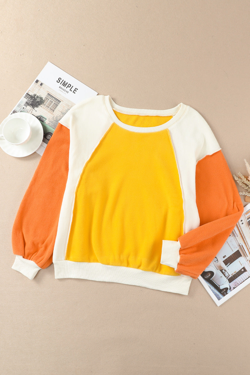 Snuggle me Round Neck Dropped Shoulder Color Block Sweatshirt