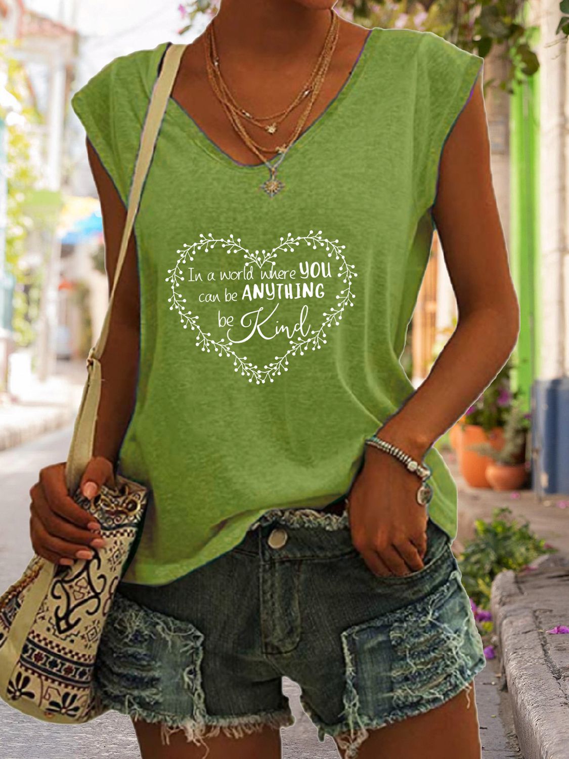 Be KIND Full Size Heart Graphic V-Neck Tank